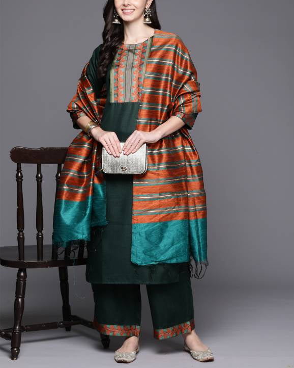 Women Cotton Blend Kurta Palazzo Dupatta Set-KYAMSTORE