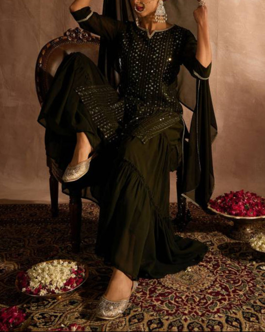 Women Georgette Kurta Sharara Dupatta Set-KYAMSTORE