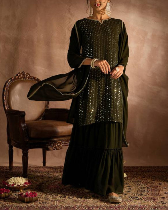 Women Georgette Kurta Sharara Dupatta Set-KYAMSTORE