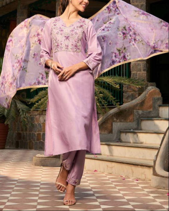 Women Silk Blend Kurta Pant Dupatta Set-KYAMSTORE
