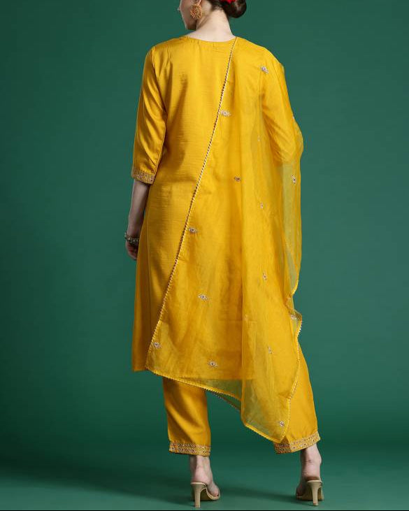 Women Silk Blend Kurta Pant Dupatta Set-KYAMSTORE