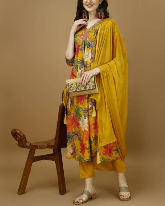 Women Viscose Rayon Kurta Pant Dupatta Set-KYAMSTORE