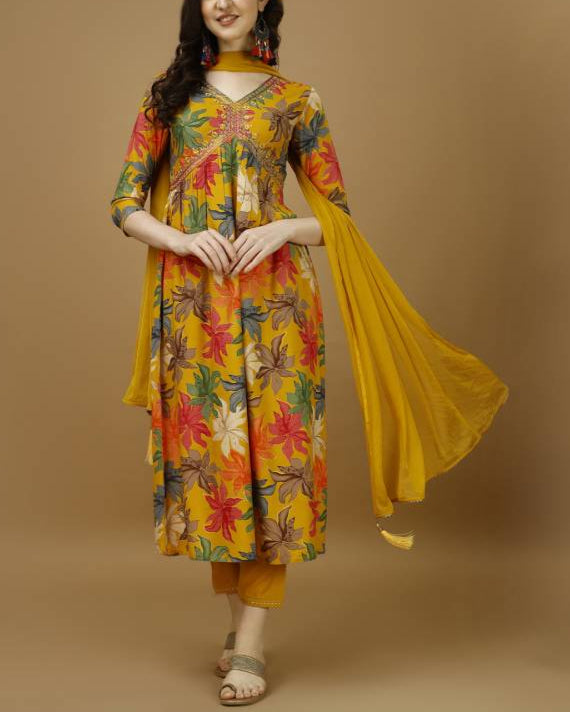 Women Viscose Rayon Kurta Pant Dupatta Set-KYAMSTORE