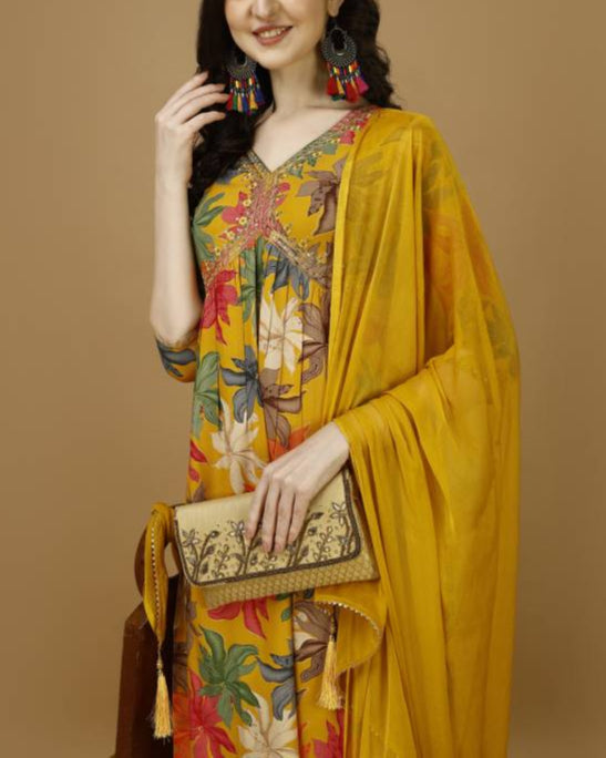 Women Viscose Rayon Kurta Pant Dupatta Set-KYAMSTORE
