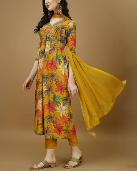 Women Viscose Rayon Kurta Pant Dupatta Set-KYAMSTORE