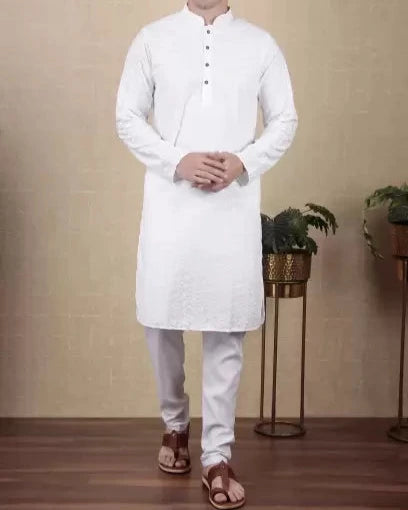 Men Paisley, Embroidered Cotton Blend Straight Kurta-KYAMSTORE