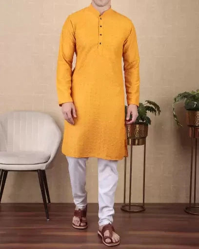 Men Paisley, Embroidered Cotton Blend Straight Kurta-KYAMSTORE