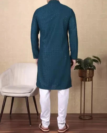 Men Paisley, Embroidered Cotton Blend Straight Kurta-KYAMSTORE