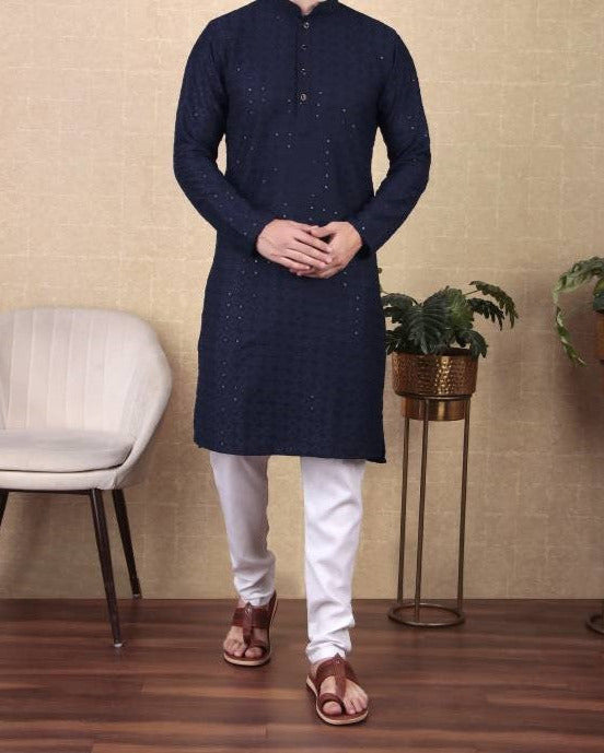 Men Paisley, Embroidered Cotton Blend Straight Kurta-KYAMSTORE