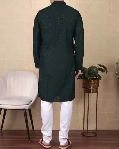 Men Paisley, Embroidered Cotton Blend Straight Kurta-KYAMSTORE