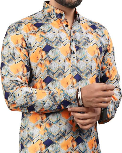 Men Printed Viscose Rayon Straight Kurta-KYAMSTORE