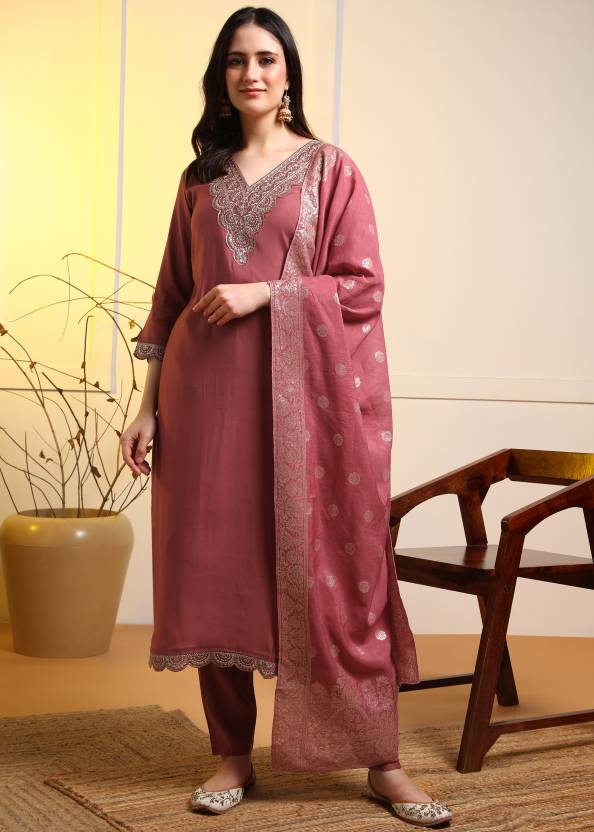 Women Pure Silk Kurti Pant Dupatta Set