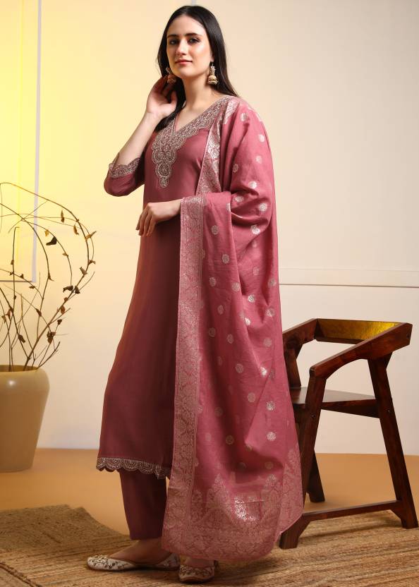 Women Pure Silk Kurti Pant Dupatta Set