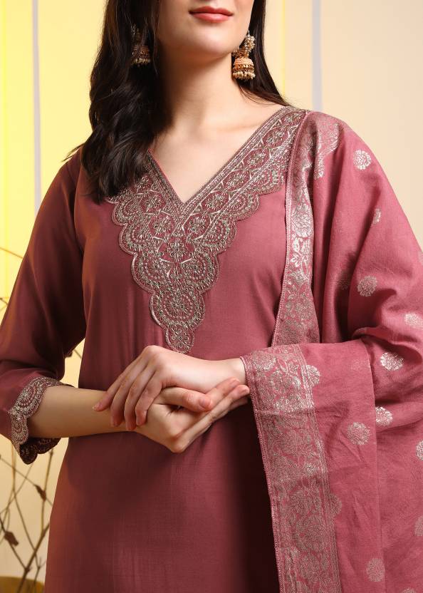 Women Pure Silk Kurti Pant Dupatta Set