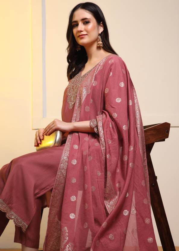 Women Pure Silk Kurti Pant Dupatta Set
