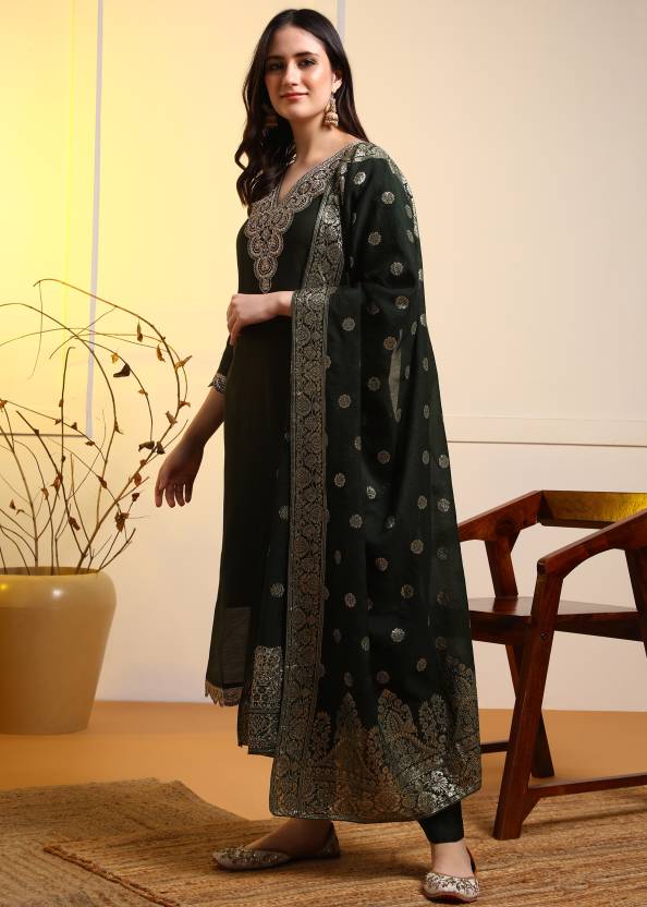 Women Pure Silk Kurti Pant Dupatta Set