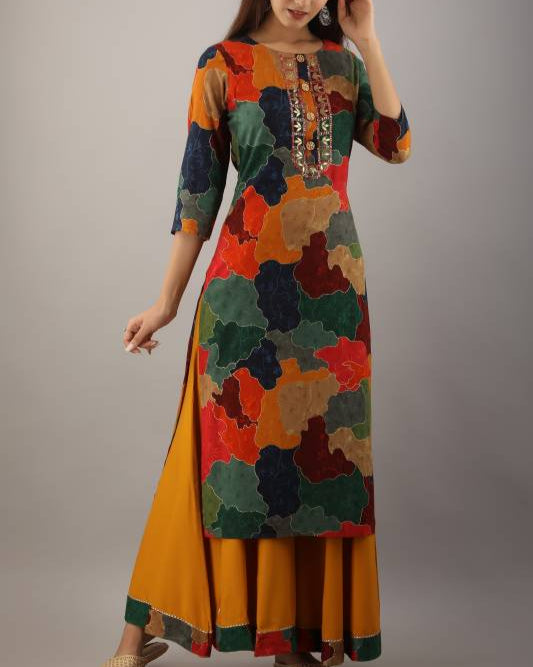 Women Viscose Rayon Kurta Palazzo Set-KYAMSTORE