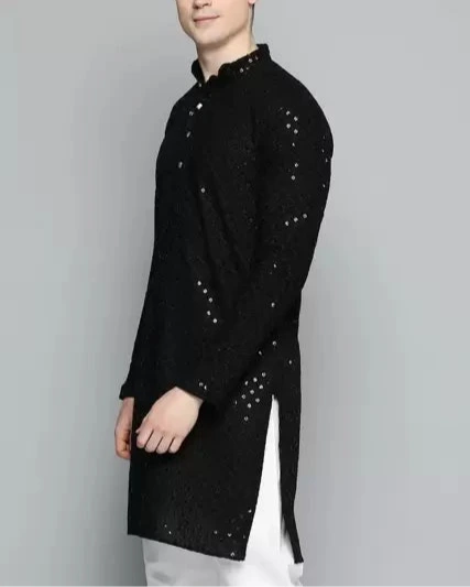 Men Chikan Embroidery Viscose Rayon Ethnic Dress (Color Variants)-KYAMSTORE