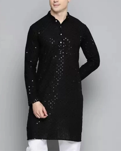 Men Chikan Embroidery Viscose Rayon Ethnic Dress (Color Variants)-KYAMSTORE