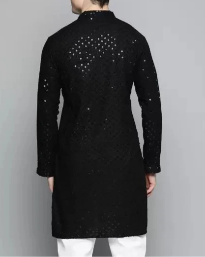 Men Chikan Embroidery Viscose Rayon Ethnic Dress (Color Variants)-KYAMSTORE