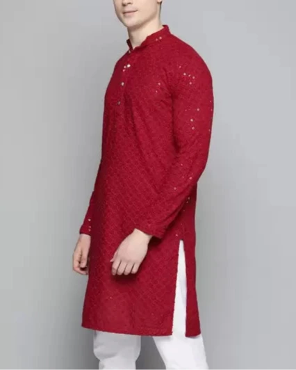 Men Chikan Embroidery Viscose Rayon Ethnic Dress (Color Variants)-KYAMSTORE