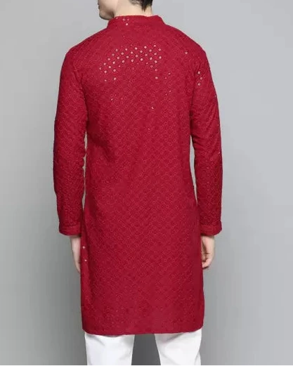 Men Chikan Embroidery Viscose Rayon Ethnic Dress (Color Variants)-KYAMSTORE