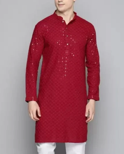 Men Chikan Embroidery Viscose Rayon Ethnic Dress (Color Variants)-KYAMSTORE