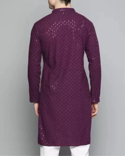Men Chikan Embroidery Viscose Rayon Ethnic Dress (Color Variants)-KYAMSTORE
