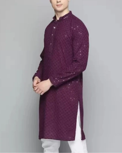 Men Chikan Embroidery Viscose Rayon Ethnic Dress (Color Variants)-KYAMSTORE