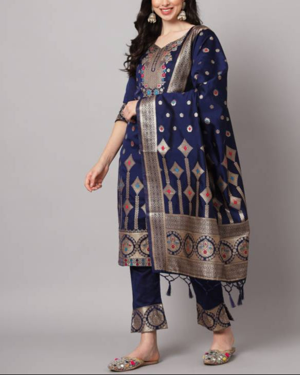Women Cotton Silk Kurta Pant Dupatta Set-KYAMSTORE