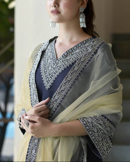 Women Silk Blend Kurta Pant Dupatta Set-KYAMSTORE