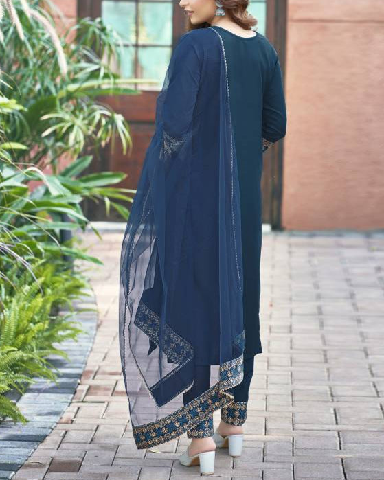 Women Cotton Blend Kurta Pant Dupatta Set-KYAMSTORE