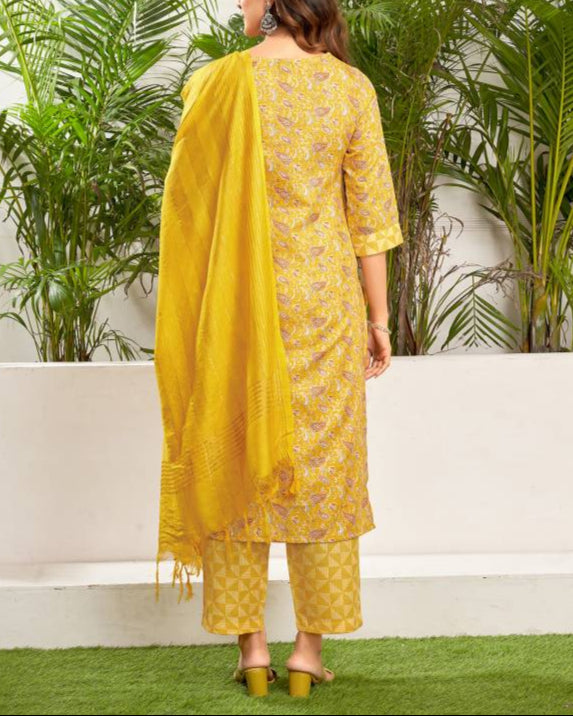 Women Viscose Rayon Kurta Pant Dupatta Set-KYAMSTORE