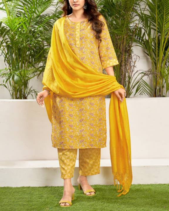 Women Viscose Rayon Kurta Pant Dupatta Set-KYAMSTORE