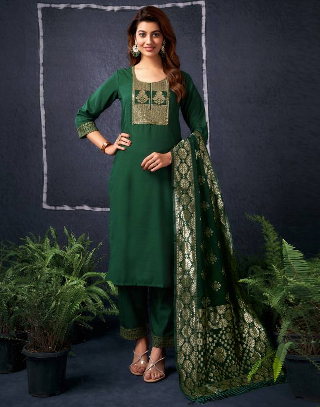Women Silk Blend Kurta Pant Dupatta Set
