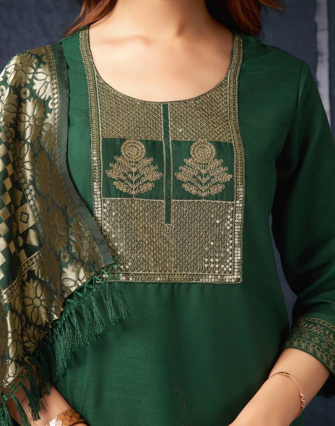 Women Silk Blend Kurta Pant Dupatta Set