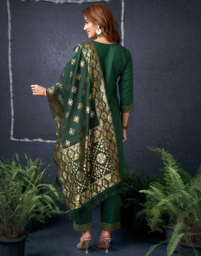 Women Silk Blend Kurta Pant Dupatta Set