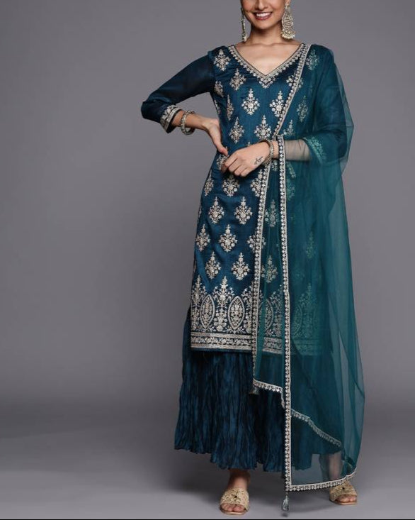Women Silk Blend Kurta Sharara Set-KYAMSTORE
