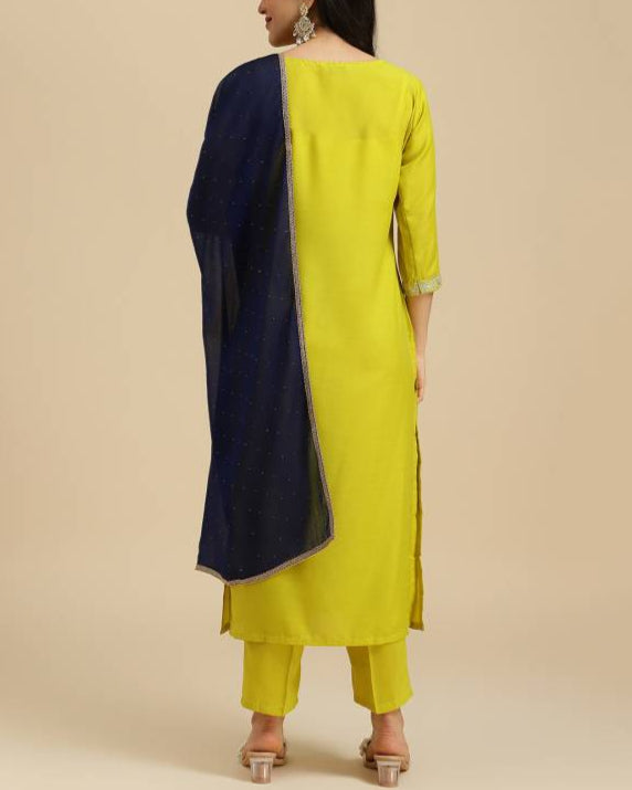 Women Silk Blend Kurta Pant Dupatta Set-KYAMSTORE