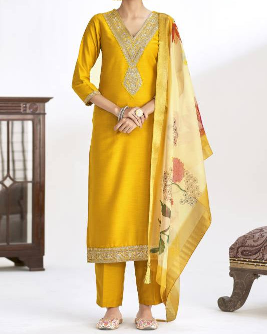 Women Silk Blend Kurta Pant Dupatta Set-KYAMSTORE