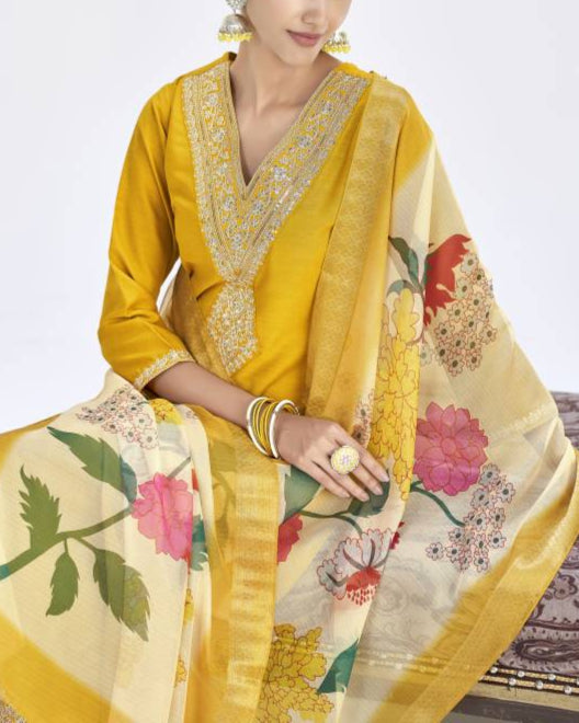 Women Silk Blend Kurta Pant Dupatta Set-KYAMSTORE