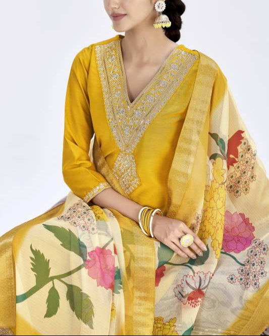 Women Silk Blend Kurta Pant Dupatta Set-KYAMSTORE