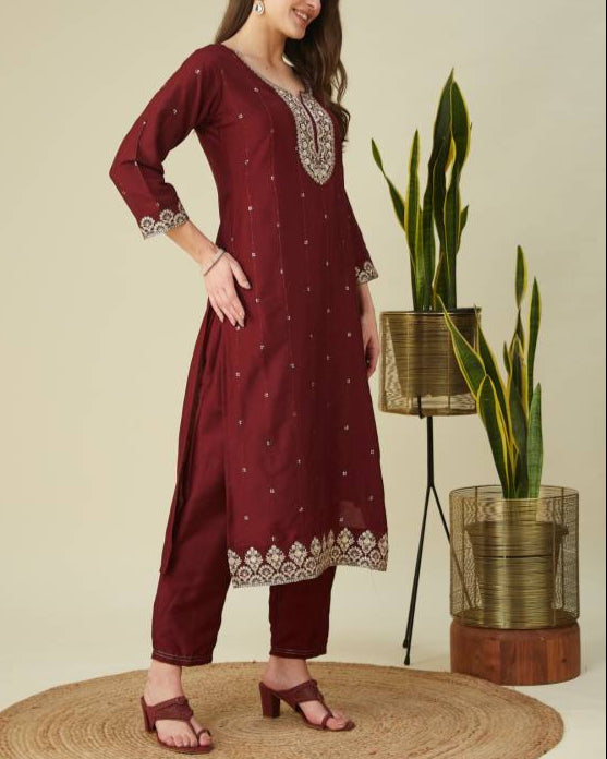 Women Muslin Kurta Pant Dupatta Set-KYAMSTORE