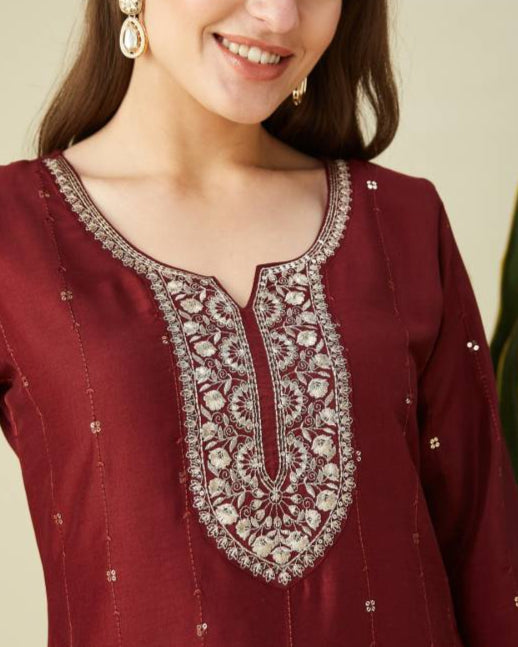 Women Muslin Kurta Pant Dupatta Set-KYAMSTORE