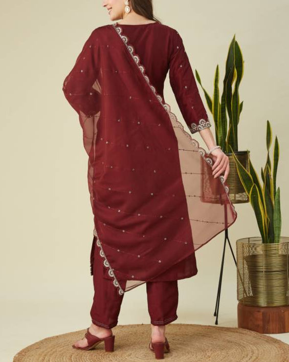 Women Muslin Kurta Pant Dupatta Set-KYAMSTORE