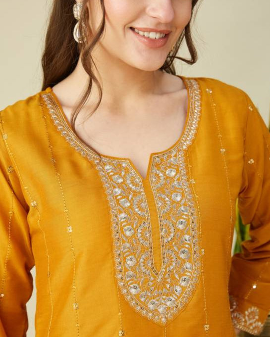 Women Muslin Kurta Pant Dupatta Set-KYAMSTORE