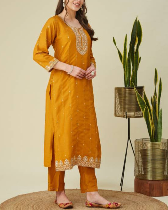 Women Muslin Kurta Pant Dupatta Set-KYAMSTORE