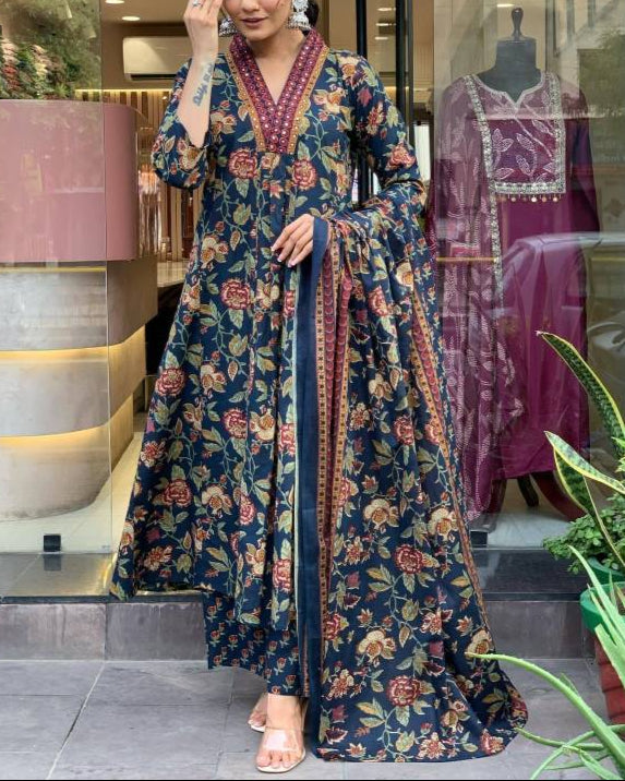Women Cotton Rayon Kurta Palazzo Dupatta Set-KYAMSTORE