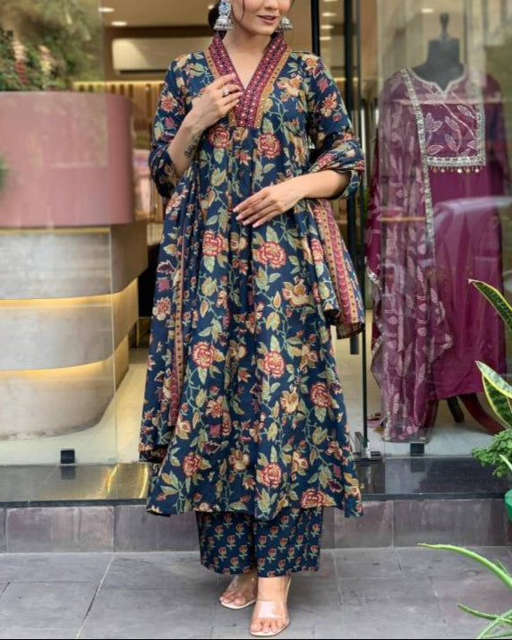 Women Cotton Rayon Kurta Palazzo Dupatta Set-KYAMSTORE