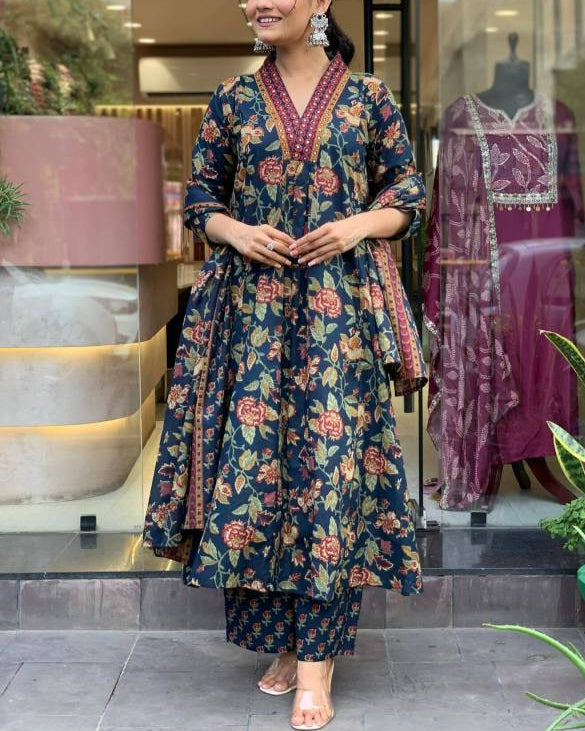 Women Cotton Rayon Kurta Palazzo Dupatta Set-KYAMSTORE